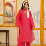 Dark Pink Slub Lawn Embroidered 3-Piece Suit (Stitched)