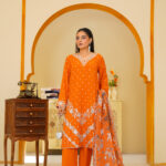 Vibrant Orange Poly Raw Silk Embroidered Suit (Stitched)