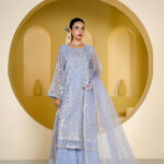 Ice Blue / Lilac Zardozi Palazzo Suit (Stitched)