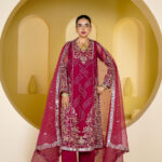 Deep Magenta Hand-Embellished Formal Suit (Stitched)