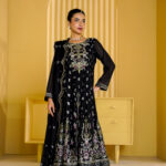 Jet Black Resham Embroidered Flared Maxi (Stitched)